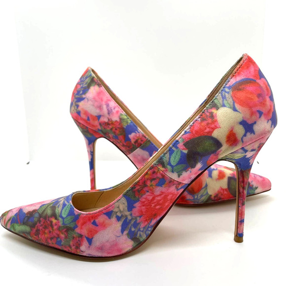 Liliana Pink Blue Jane Floral Closed Pointed Toe Heel Stiletto Size 9 - Picture 4 of 12